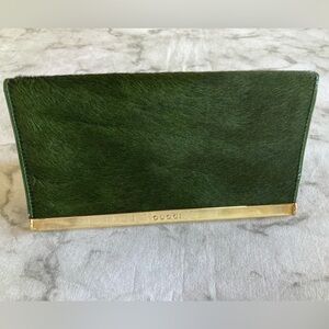 Gucci pony hair dark emerald green bifold wallet